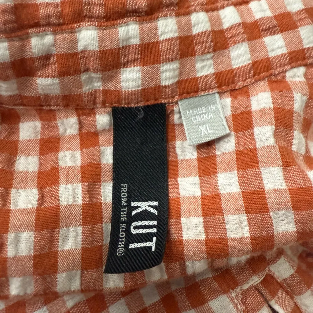 KUT from the Kloth Button Down Shirt XL Orange Gingham - Image 8