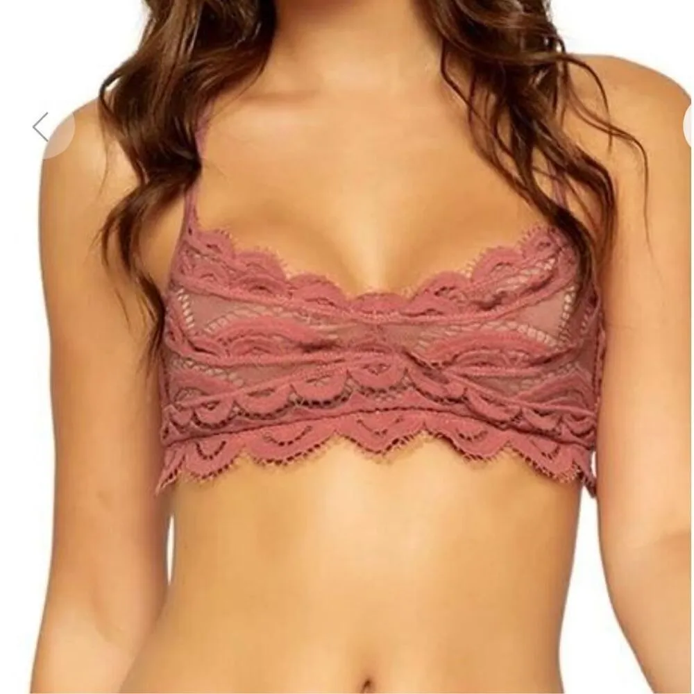 New.  Pilyq dusty rose lace bralette bikini set. D-cup/L-teeny - Image 2