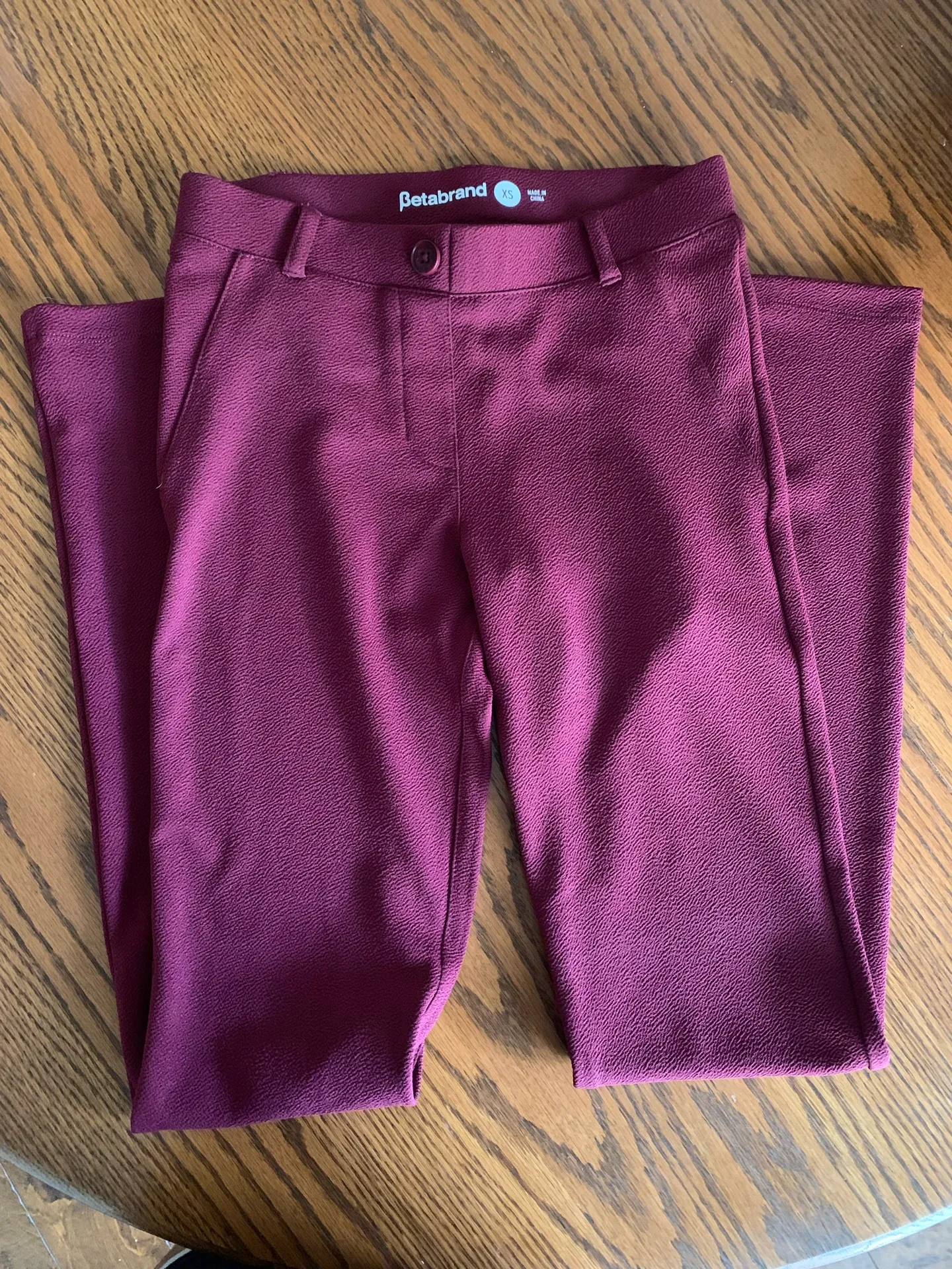 EUC Maroon Burgundy Cabernet Crepe Dress Yoga Bootcut Pants Sz XS - Image 2