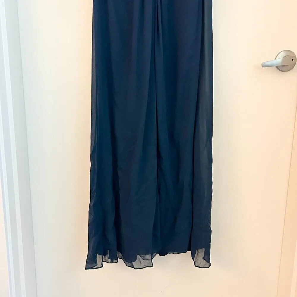 Tadashi Collection Silk Beaded Ruched Long Evening Gown Navy Blue Plus Size 16 - Image 4