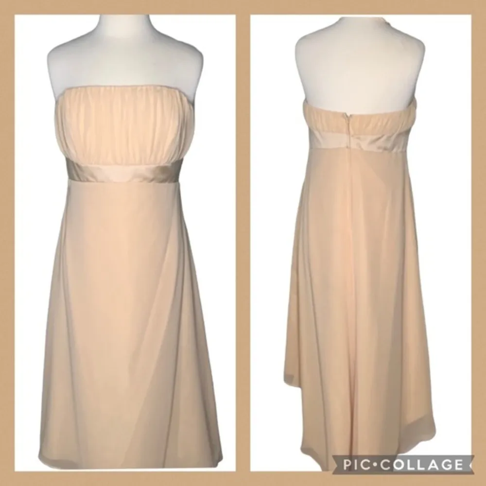 Alfred Angelo Champagne Chiffon Overlay Formal Prom Hi/Lo Strapless Dress M - Image 3