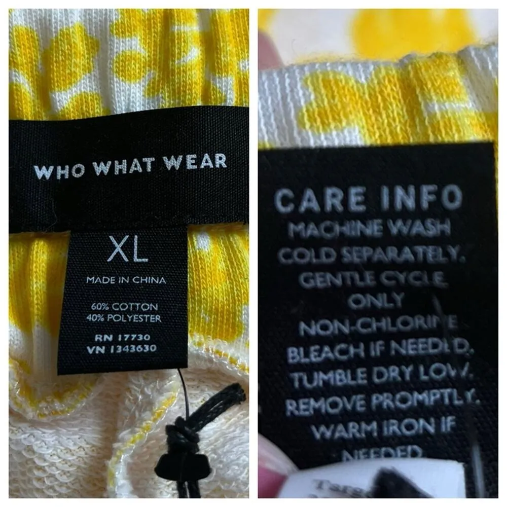 New Terry Sweatshirt Short Set Yellow White Floral Women’s Size XL - Image 12