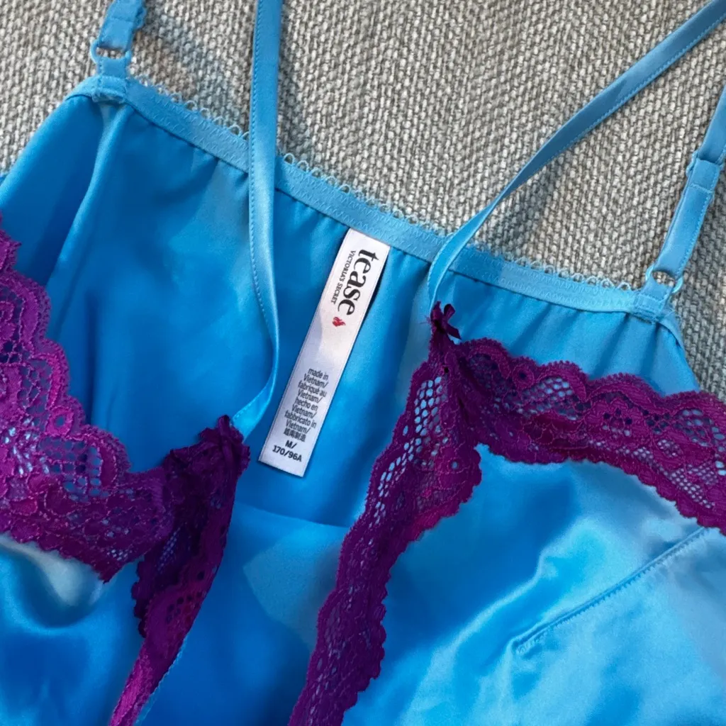 Victorias Secret Elegant Blue and Purple Lace Slip - Image 2