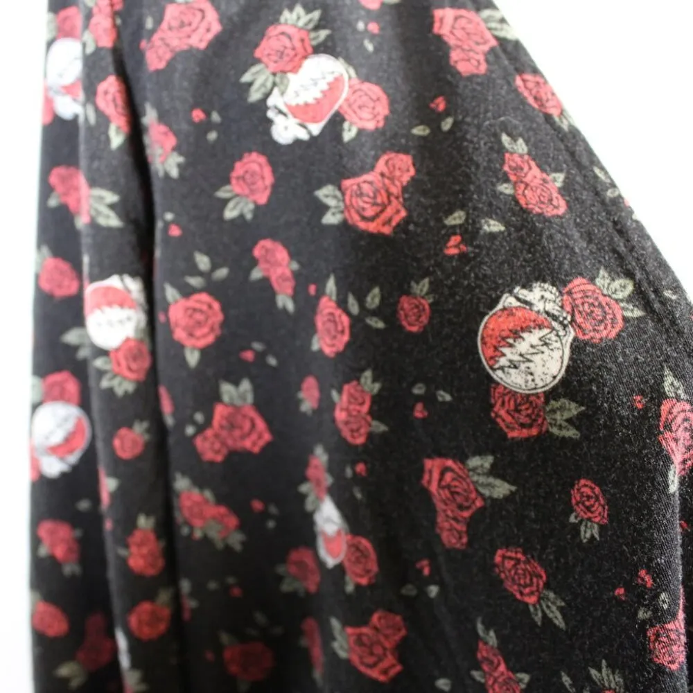 Grateful Dead Wrap Blouse Junk Food M – Rose & Stealie Logo, Boho Rock Vibe Black Size M - Image 9