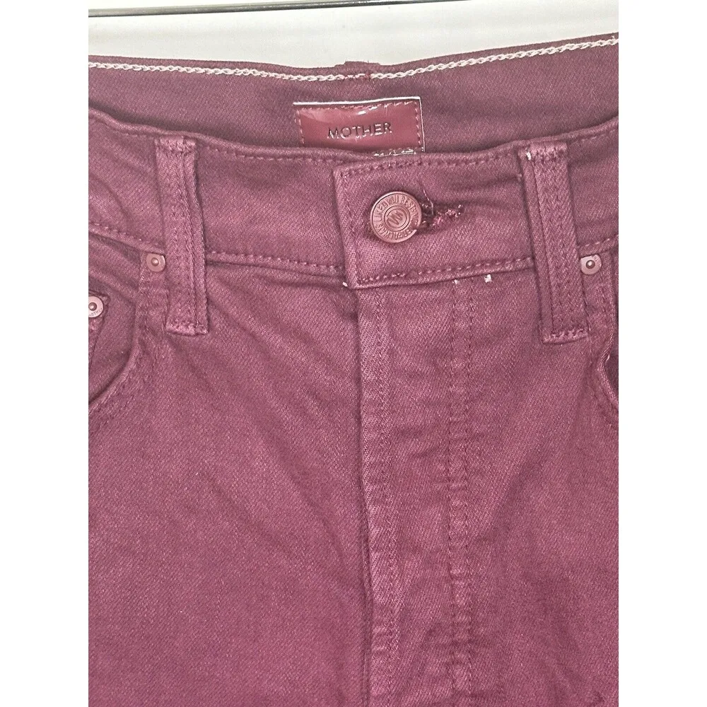 MOTHER Denim The Tripper Ankle Fray Jeans in Play Date Burgundy size 26 NWT Red - Image 4