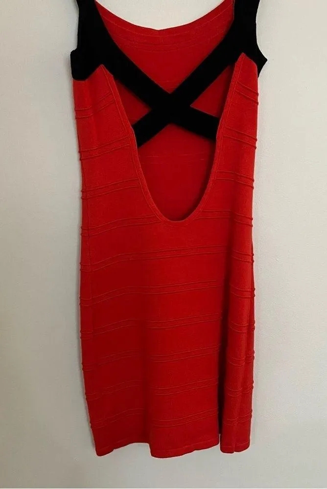 Sexy Black and Orange/Red crisscross back stretch knit dress. - Image 8