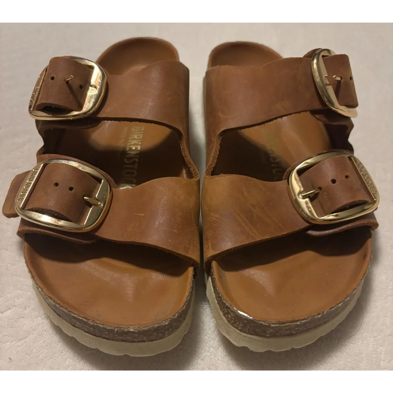Birkenstock Arizona Big Buckle Cognac Leather Sandals Women Size 39 Brown Gold - Image 4