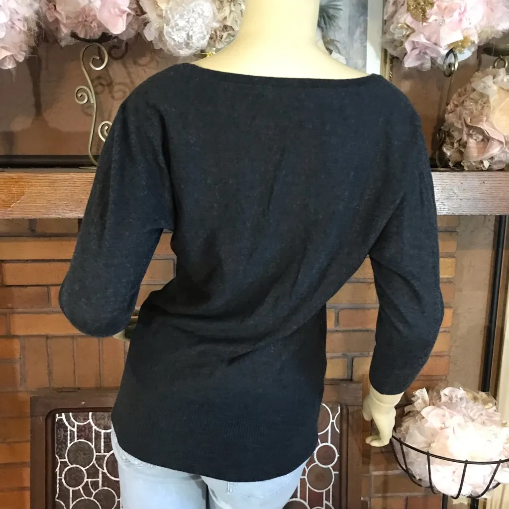 ANN TAYLOR LOFT DARK GRAY LIGHT WEIGHT KNIT PULL OVER SWEATER (S) - Image 4