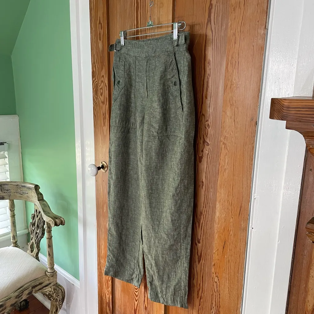 Athleta Voyager Cropped 100% Linen Pant in Heather Green with Pockets - Size 2 - Image 5