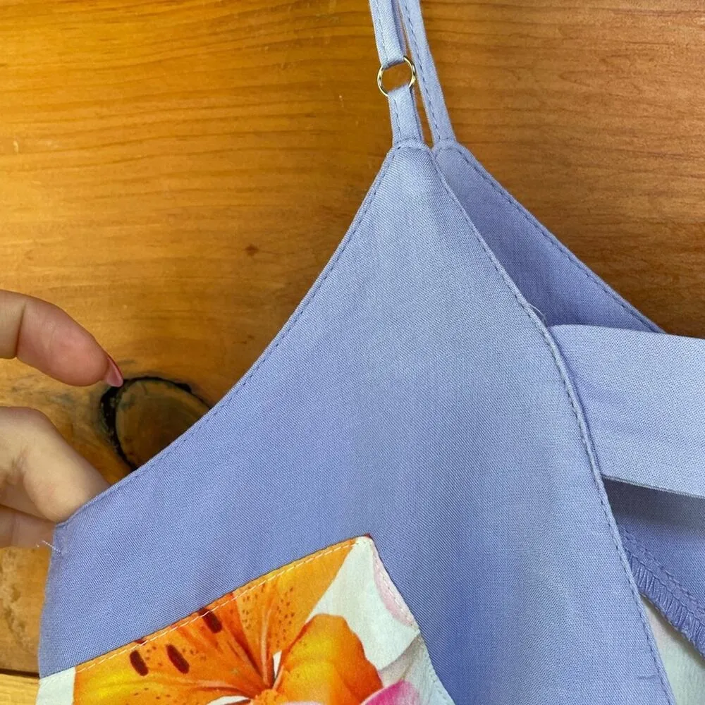 Indikah Multicolor Floral Bird Print V-Neck Cut Out Swing Dress Size Small - Image 7