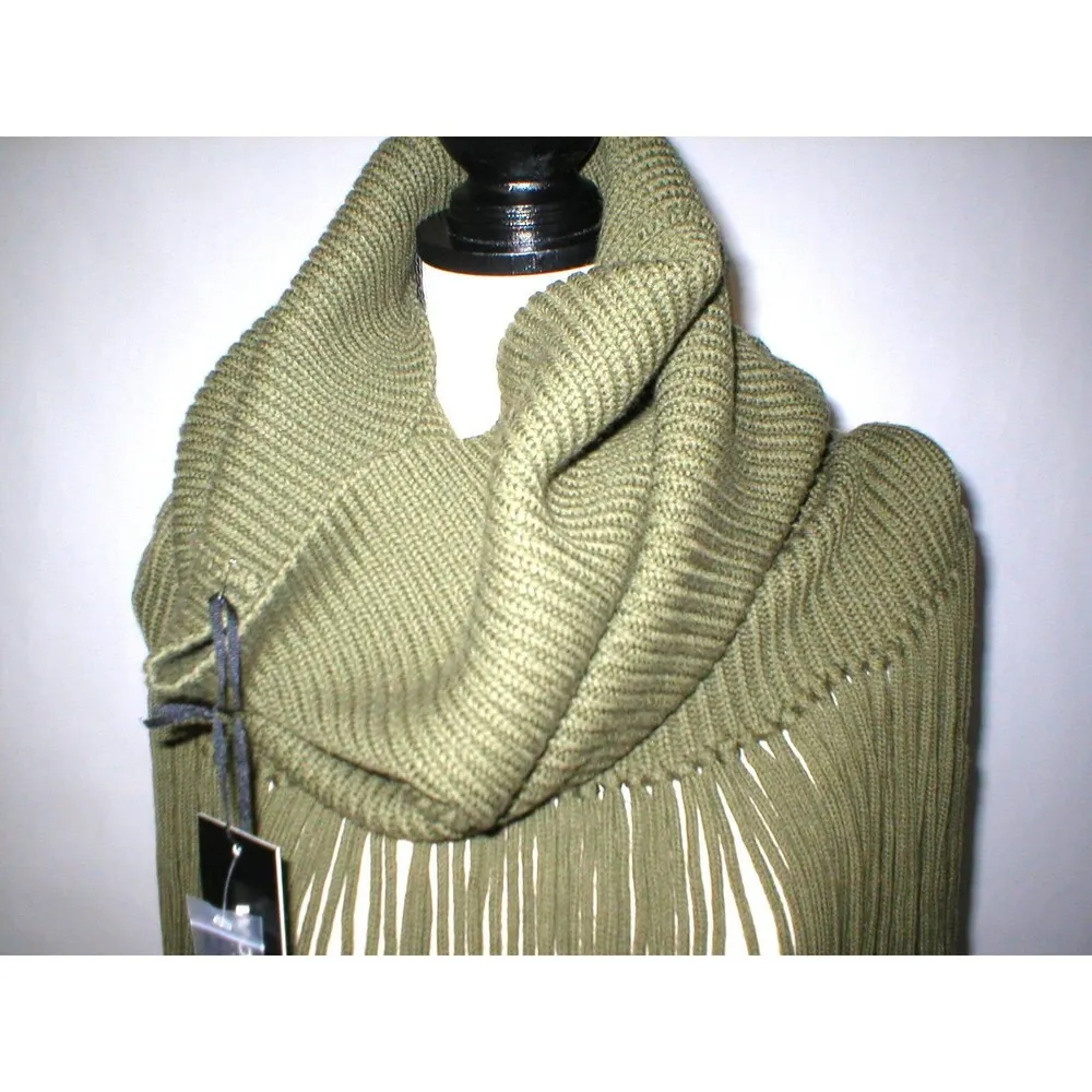 NWT Womens Worth New York Olive Green Dark 100% Wool Fringe Knit Scarf Soft Warm - Image 6