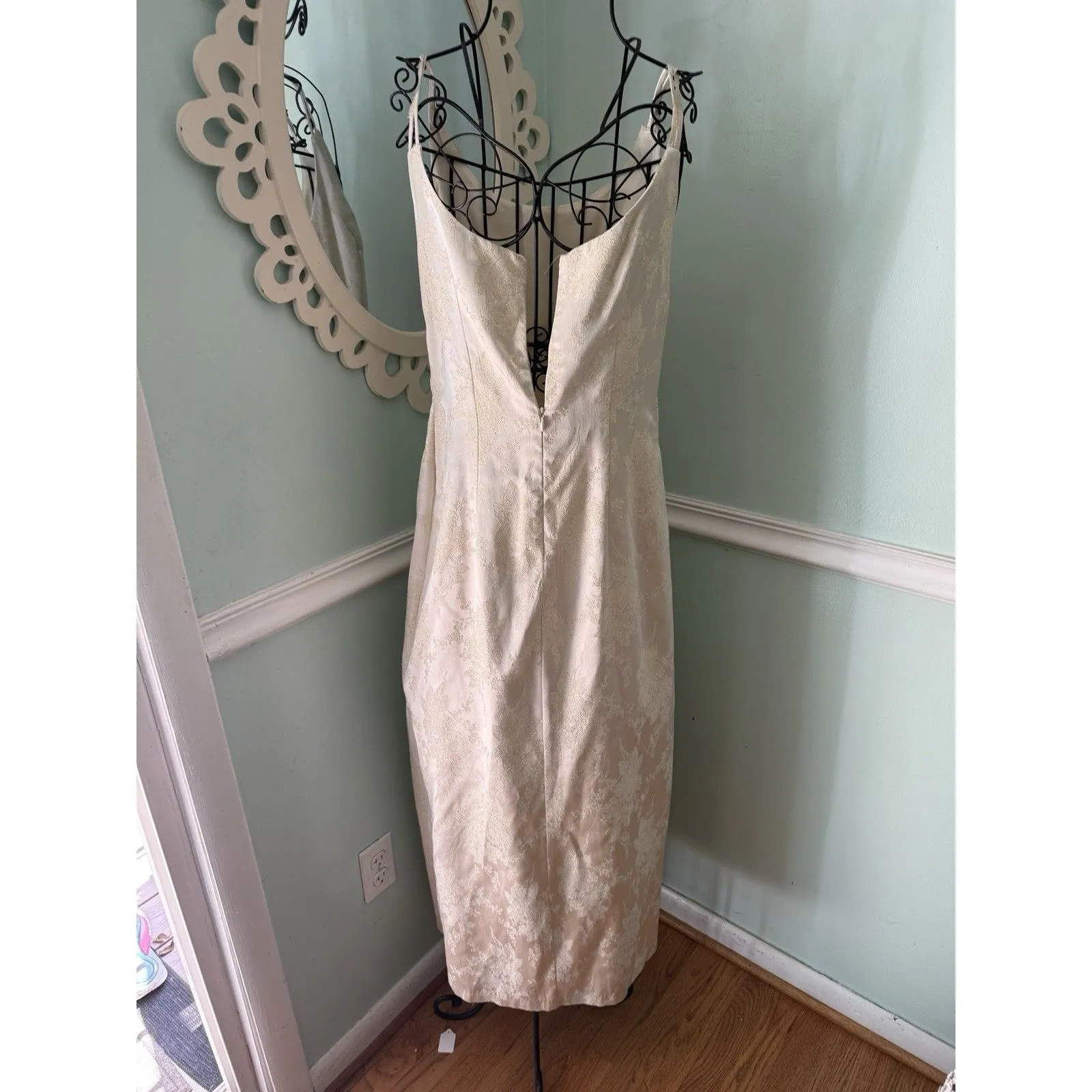 Vtg All That Jazz Dress 9/10 Brocade Floral Sleeveless 90s Boho Grunge Cream - Image 3