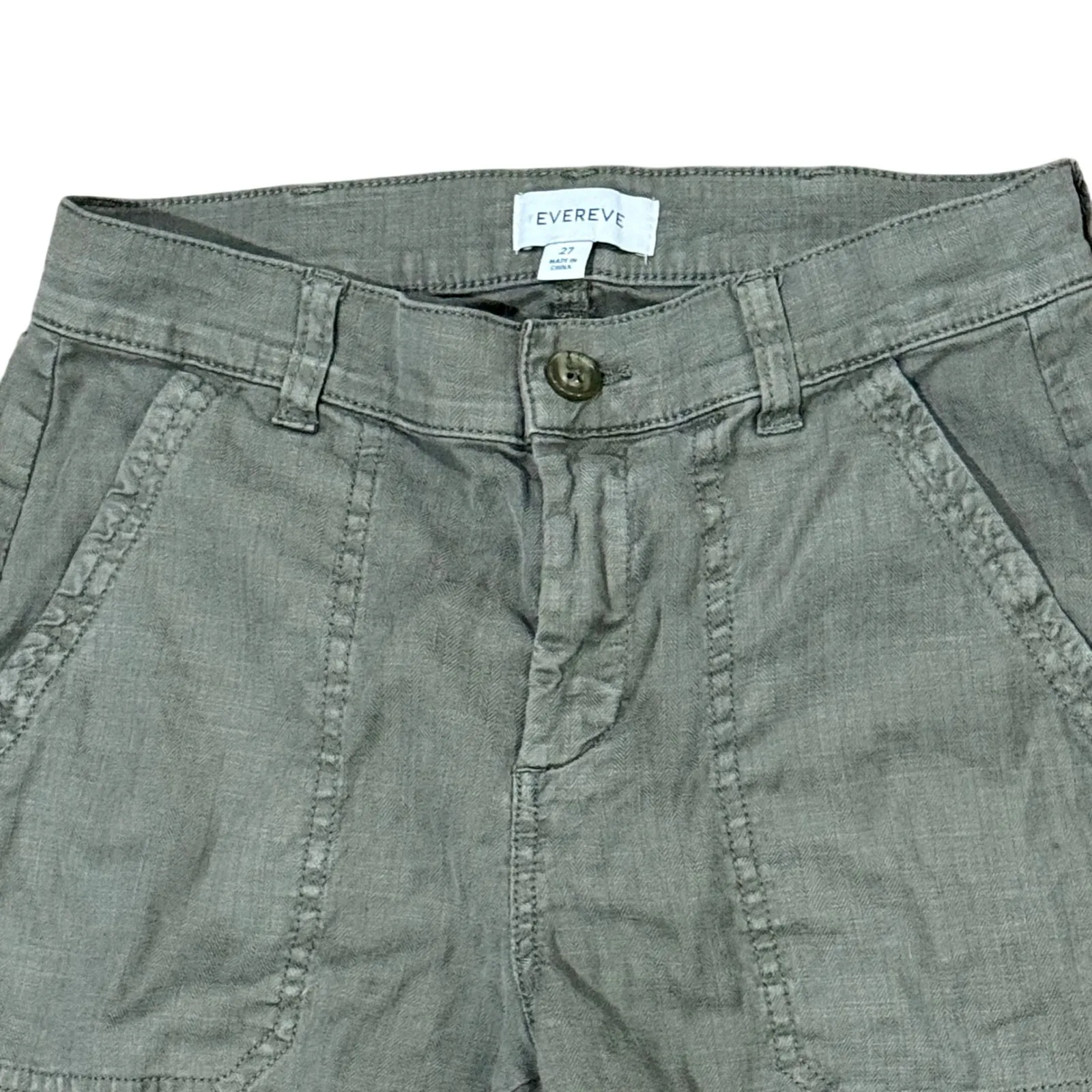 Evereve Olive Linen Green Cargo Pants Women's Size 27 Ankle Jogger Casual - Image 4