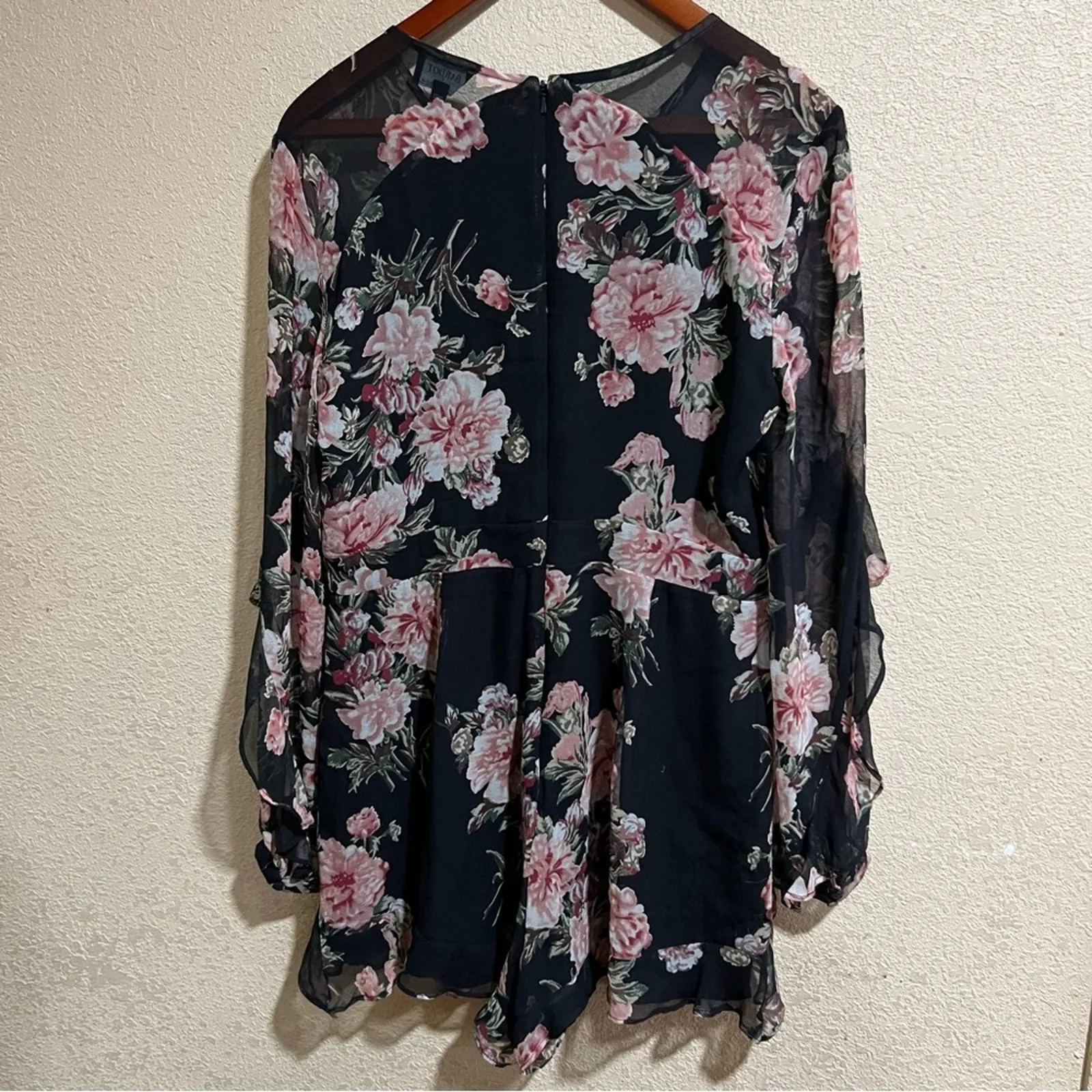 Bardot Black Floral Chiffon Long Sleeve Romper - Image 7