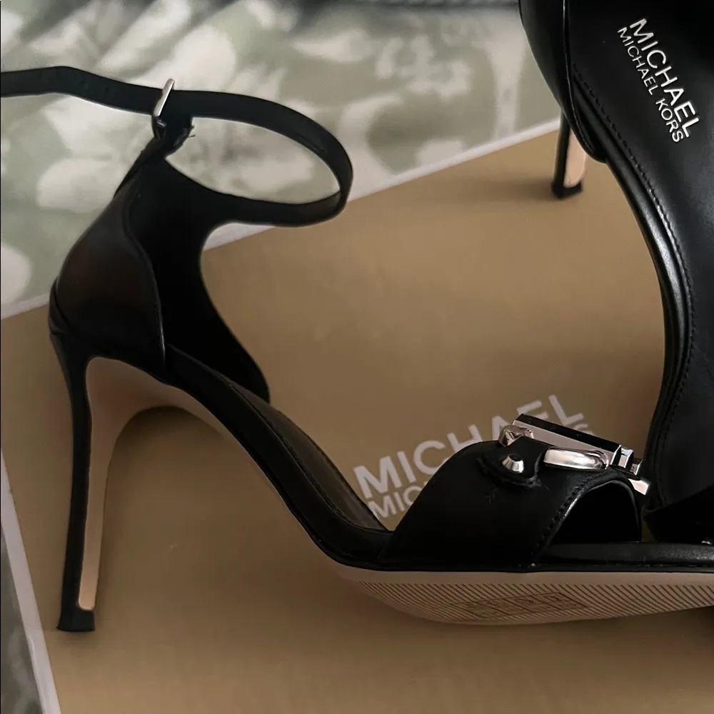 Michael Kors Black Heels with Silver Logo - Image 2