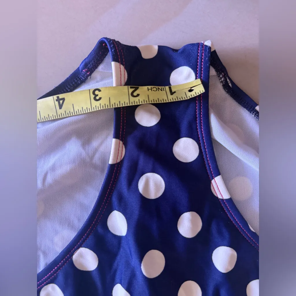 Boden One Piece Swimsuit Bathing Suit Polka Dot Blue White Size 12 Missing Strap - Image 15