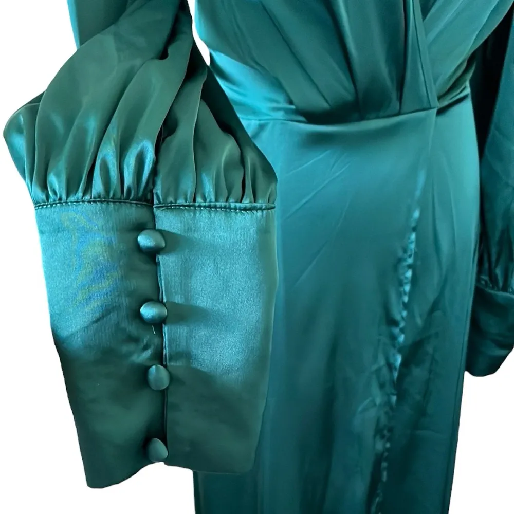 SHEIN Lantern Sleeve Surplice Neck Satin Wrap Hem Dress - Image 10