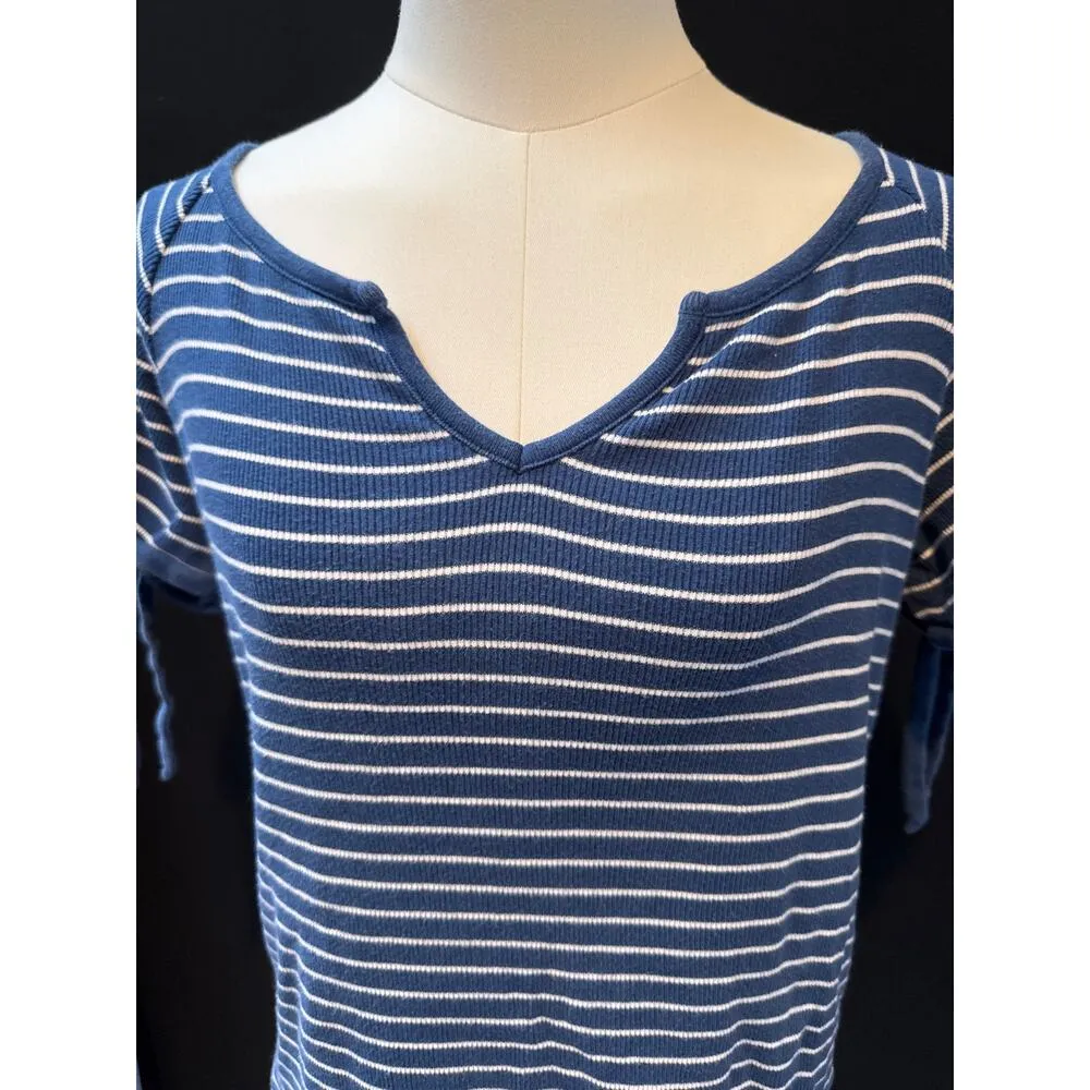 Women’s American Living Blue Striped Keyhole T Shirt Sz L - Image 2