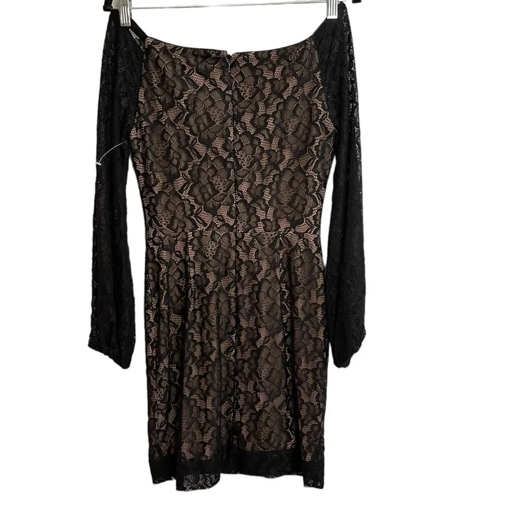 Dress the Population Off the Shoulder Black Nude Blouson Sleeve Lace Dress NWT - Image 2