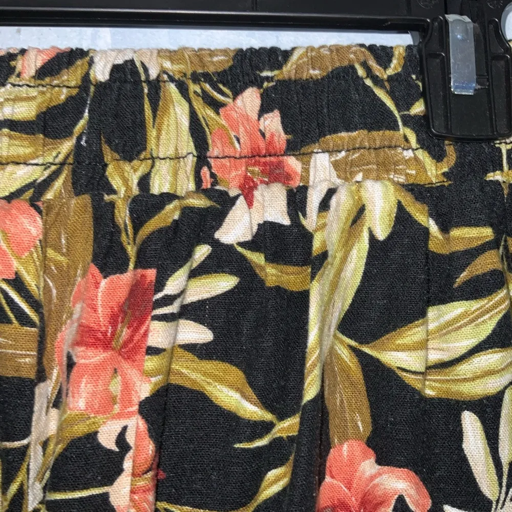 Kensie Linen Blend Black Floral High Waist Wide-Leg Cropped Pants Pockets Medium - Image 6