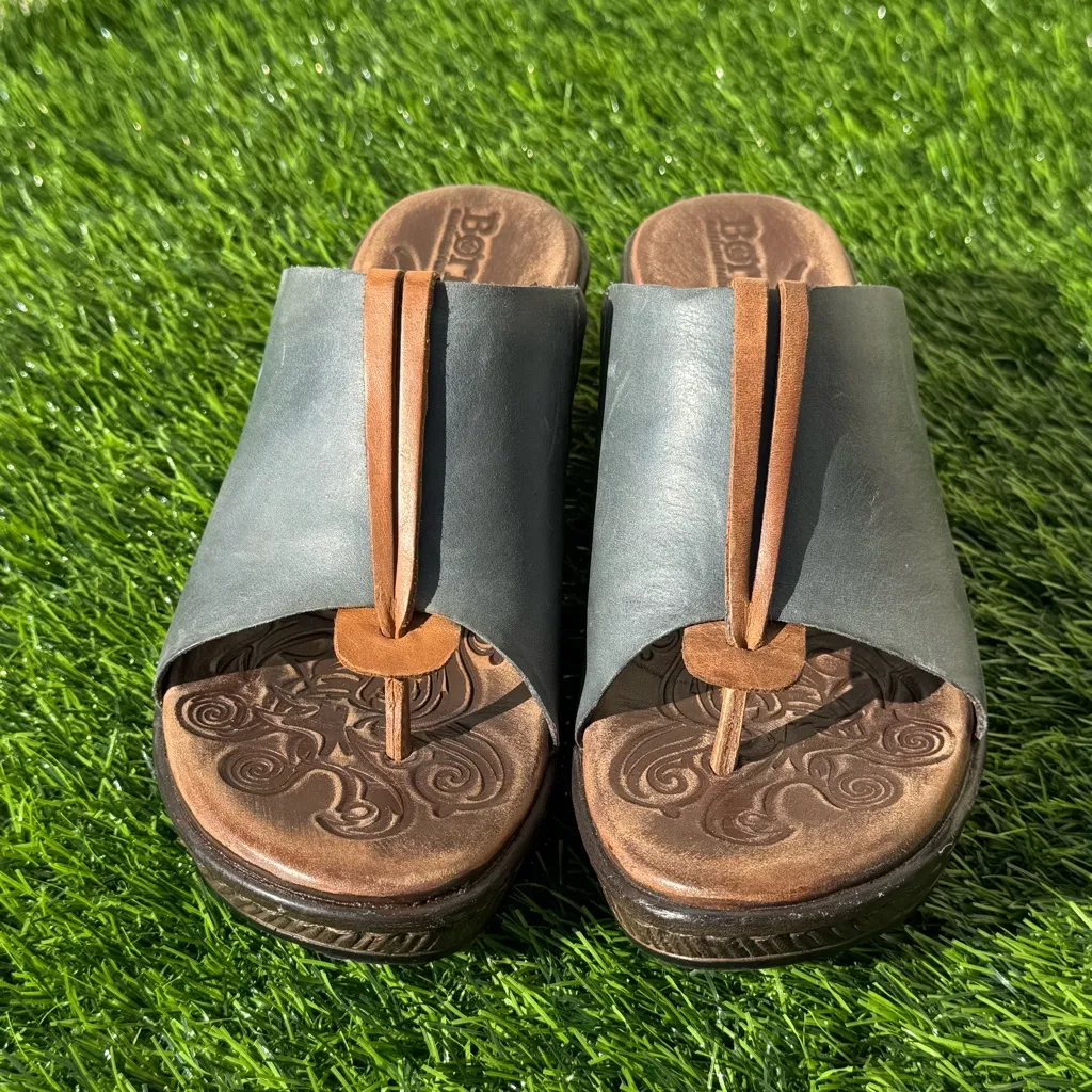 Born Hanita leather wedge thong sandals in blue and brown Size 6 - Image 4