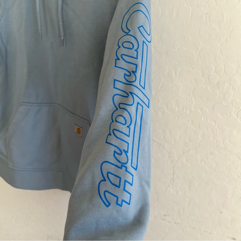 Carhartt Women's Hoodie Rain Defender Relaxed Midweight Graphic Sweatshirt Blue - Image 3