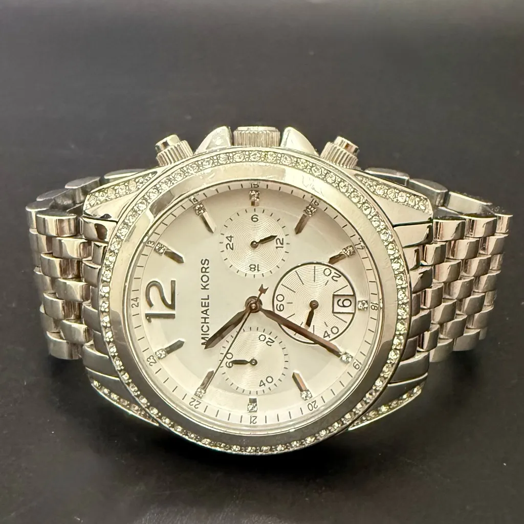 MICHAEL KORS MK5834 Pressley Chrono Bling Silvertone Stainless Steel 39mm Watch - Image 10