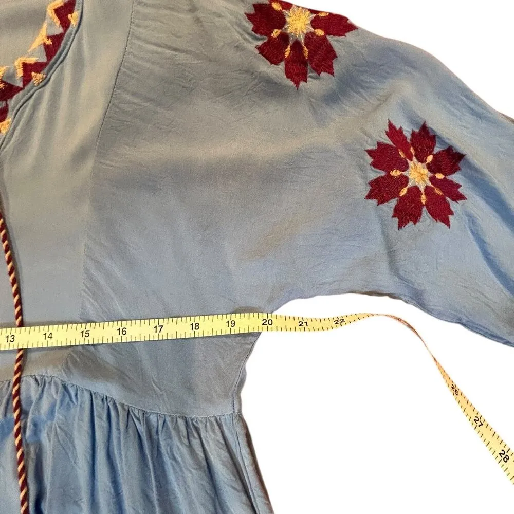 UMGEE Embroidered Blue Dress Cover up Tassel Tie 3/4 Sleeve Women's Size LARGE - Image 7