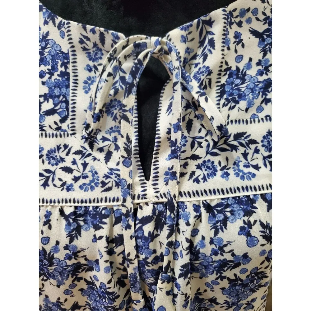 Tabitha Webb Women's Blue Floral Polyester Round Neck Sleeveless Top Blouse L - Image 4