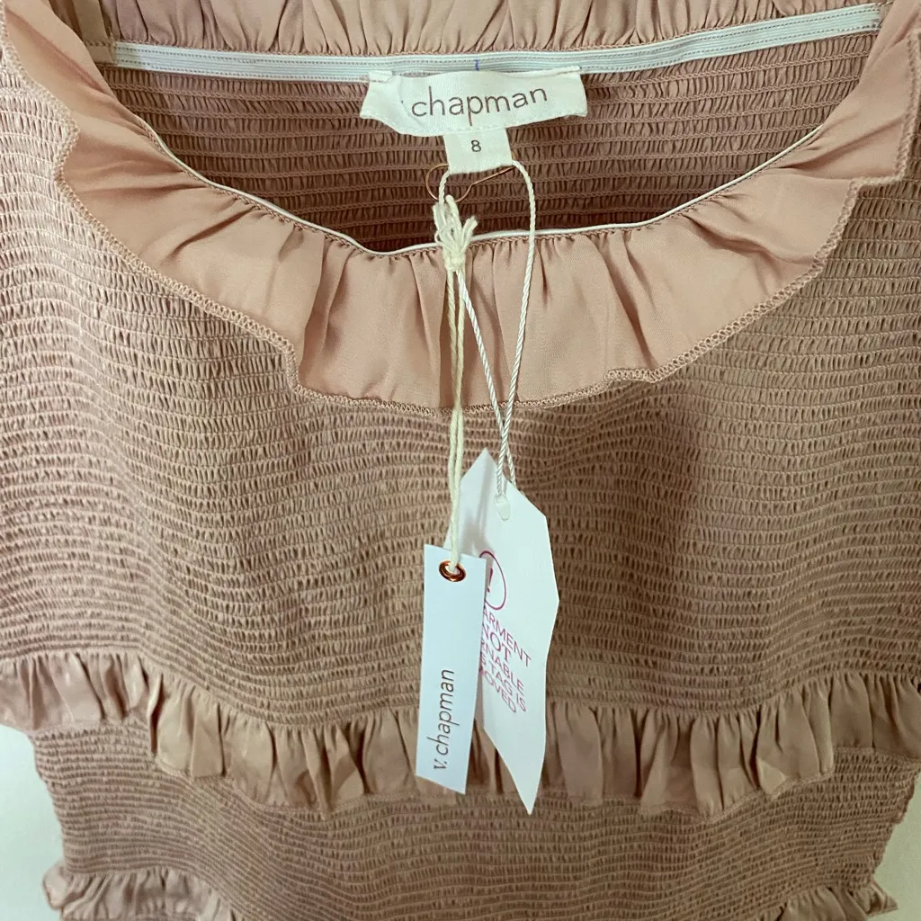 NWT V. Chapman Lily Ruched & Ruffled Stretch Satin Midi Dress in Rose Dust Sz 8 Pink - Image 6