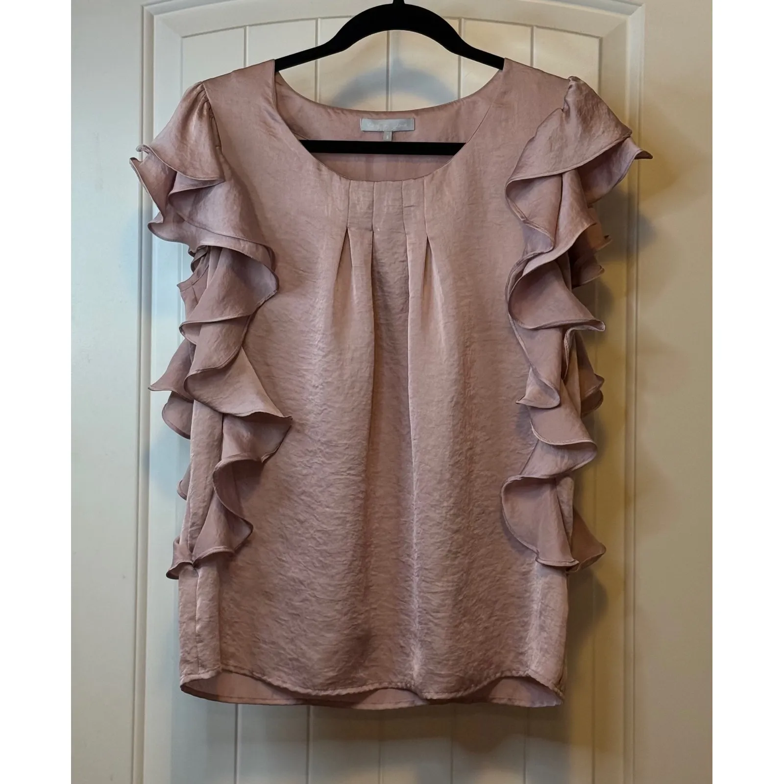 Violet & Claire Ruffle Sleeve Flowy Blouse Top M Pink Satin Sheen Trendy Work #‎ - Image 2