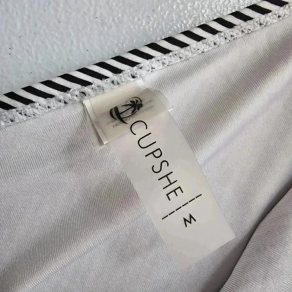 Cupshe Black White Stripe High Rise Bikini Bottoms Swimwear Swimsuit Size Medium - Image 3