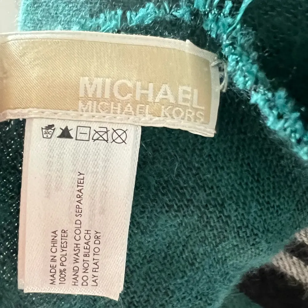 Michael Kors Green Woven Scarf with Frayed Edges Green Black NWT $58.00 - Image 6
