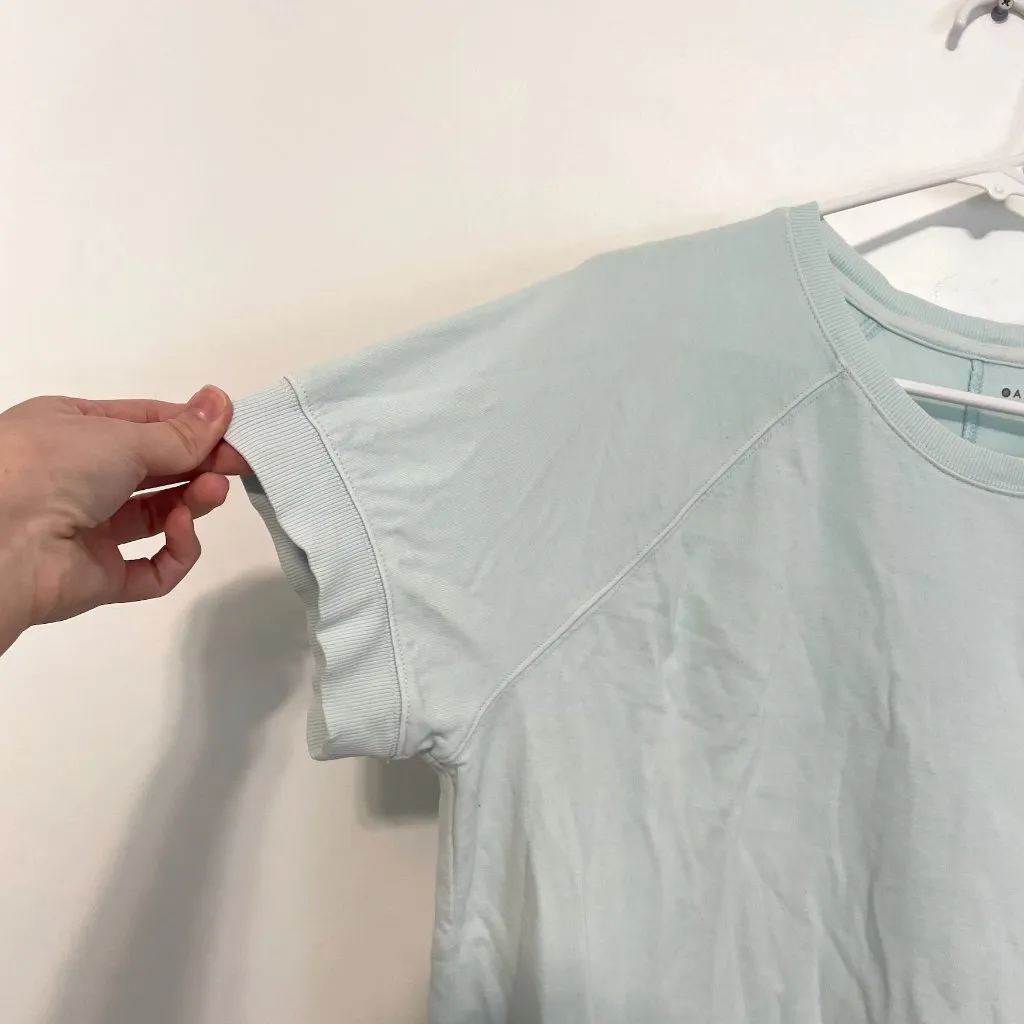 ATHLETA Sundown Sweatshirt Tee Pastel Blue Short Sleeve Cotton Pullover Crewneck - Image 7