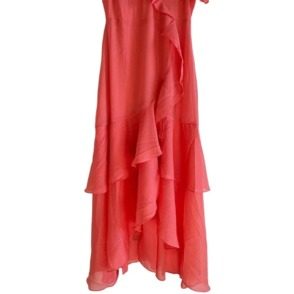 BCBGENERATION Women’s High Low Tiered Ruffled Asymmetric Maxi Dress Coral Size 8 - Image 6