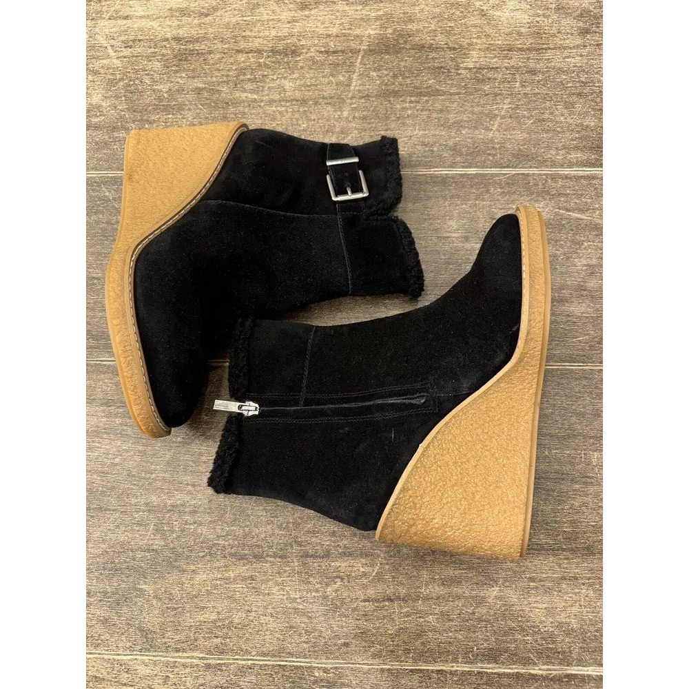 NEW Franco Sarto Women's Ulayna‎ Suede Faux Fur Wedge Boots Black Size 8 - Image 4