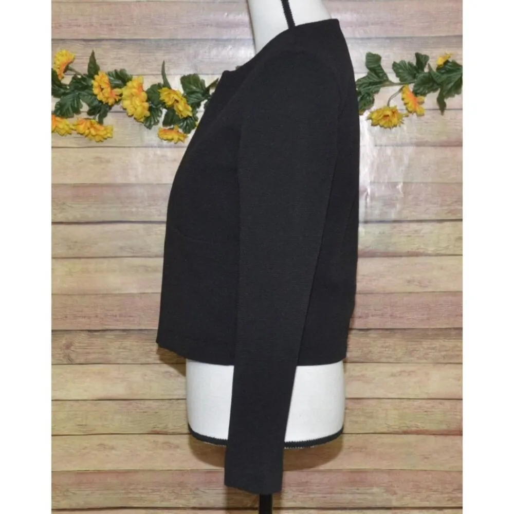 Mango Suit Black Open Front Crop Jacket Size XS Pockets Ribbed Career Casual - Image 6