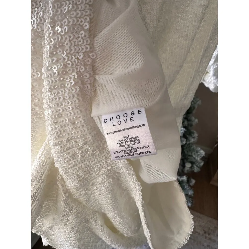 NWT Generation Love Allegra Sequined Faux Wrap Jumpsuit White Small - Image 3