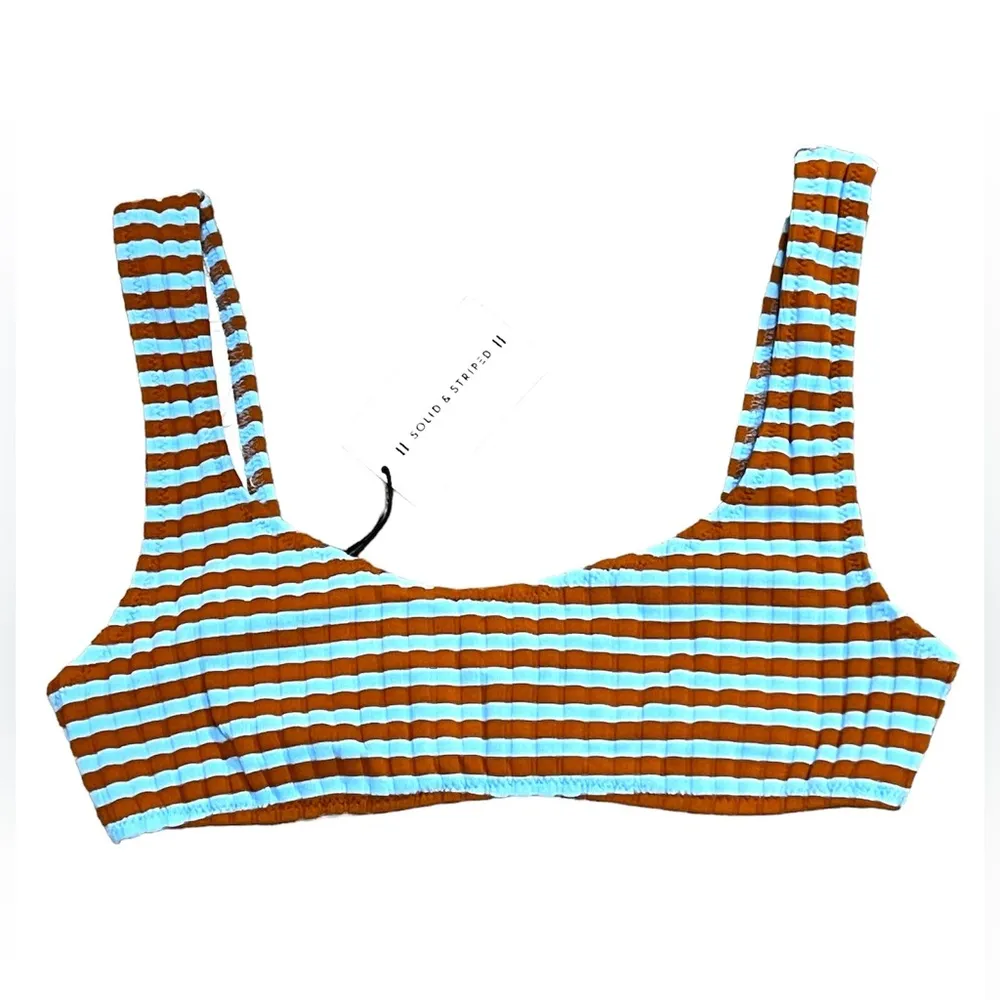 Solid & Striped The Elle Bikini Top Orange and Blue - Image 2