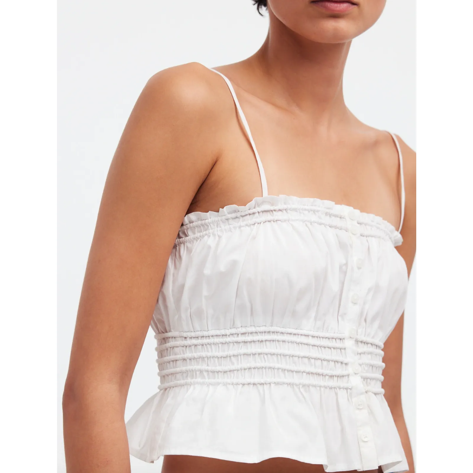 Madewell Smocked Button Front Top Poplin Cotton Eyelet White Stretch Medium NWT - Image 6