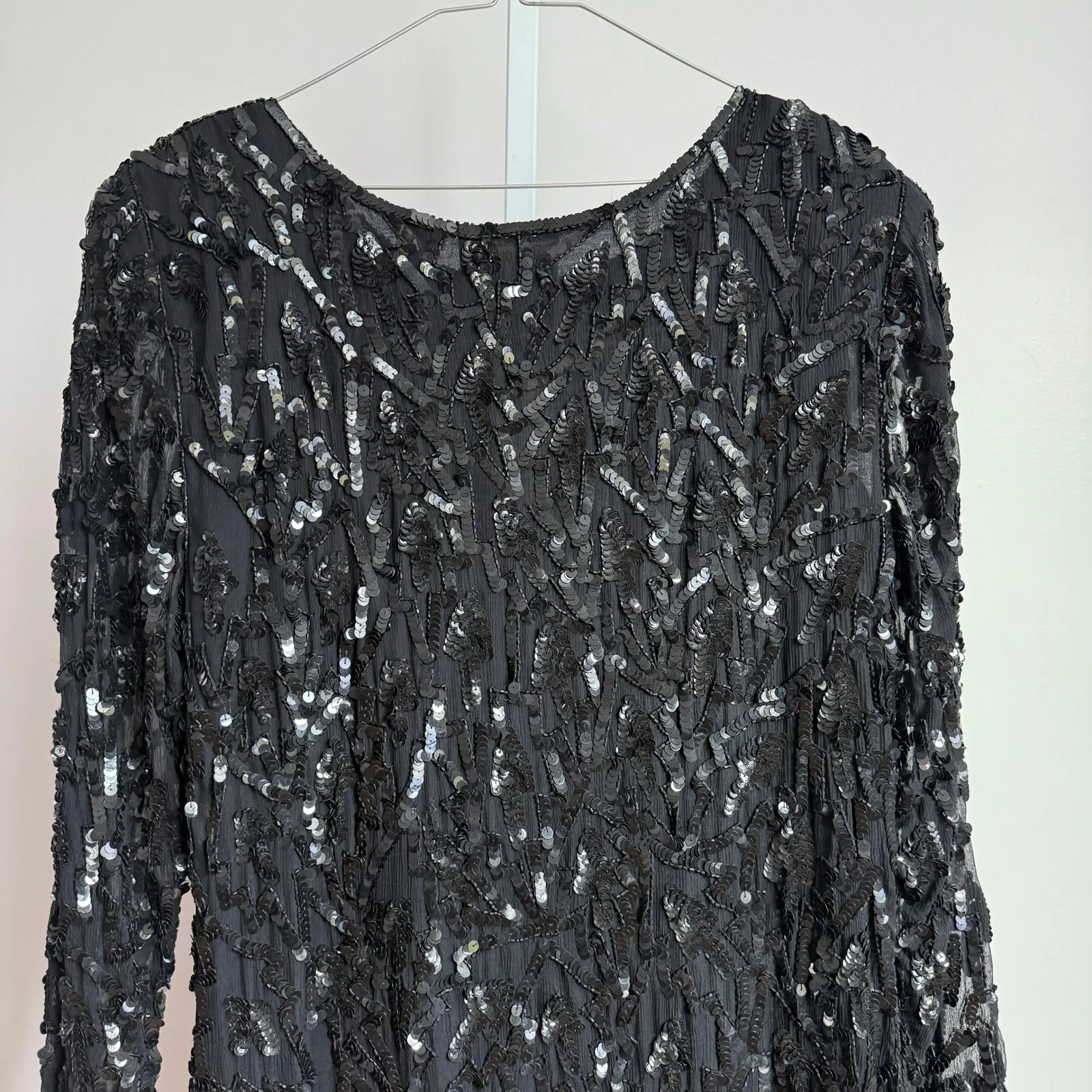 Swee Lo Vintage Dress 100% Silk‎ Sequin Dress Long Sleeve Party Cocktail size S Black - Image 7