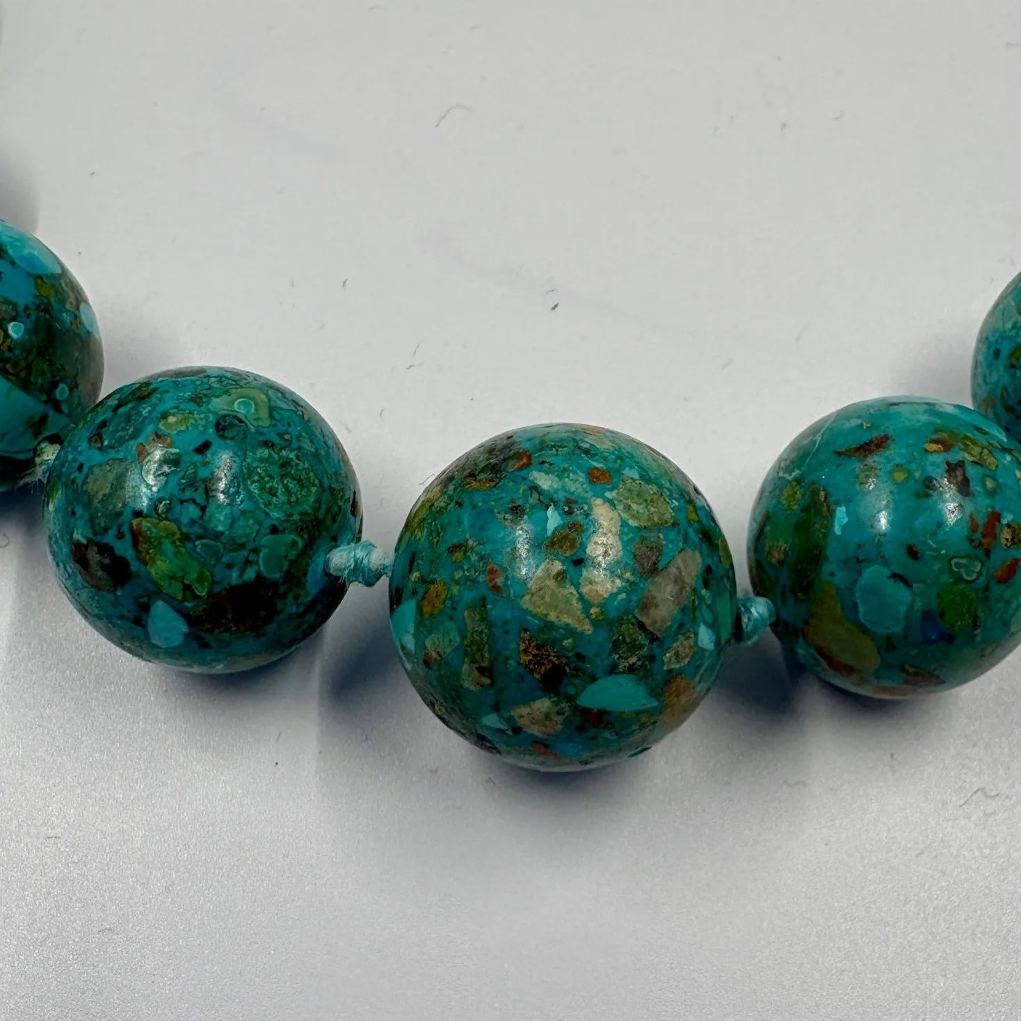 Turquoise Gemstone Beaded Necklace Sterling Silver Clasp Chunky Statement Blue - Image 4