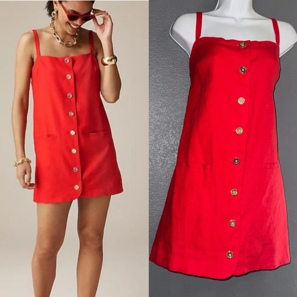 J. Crew Red Button Down Holiday Christmas Mini Dress Womens Medium - Image 2