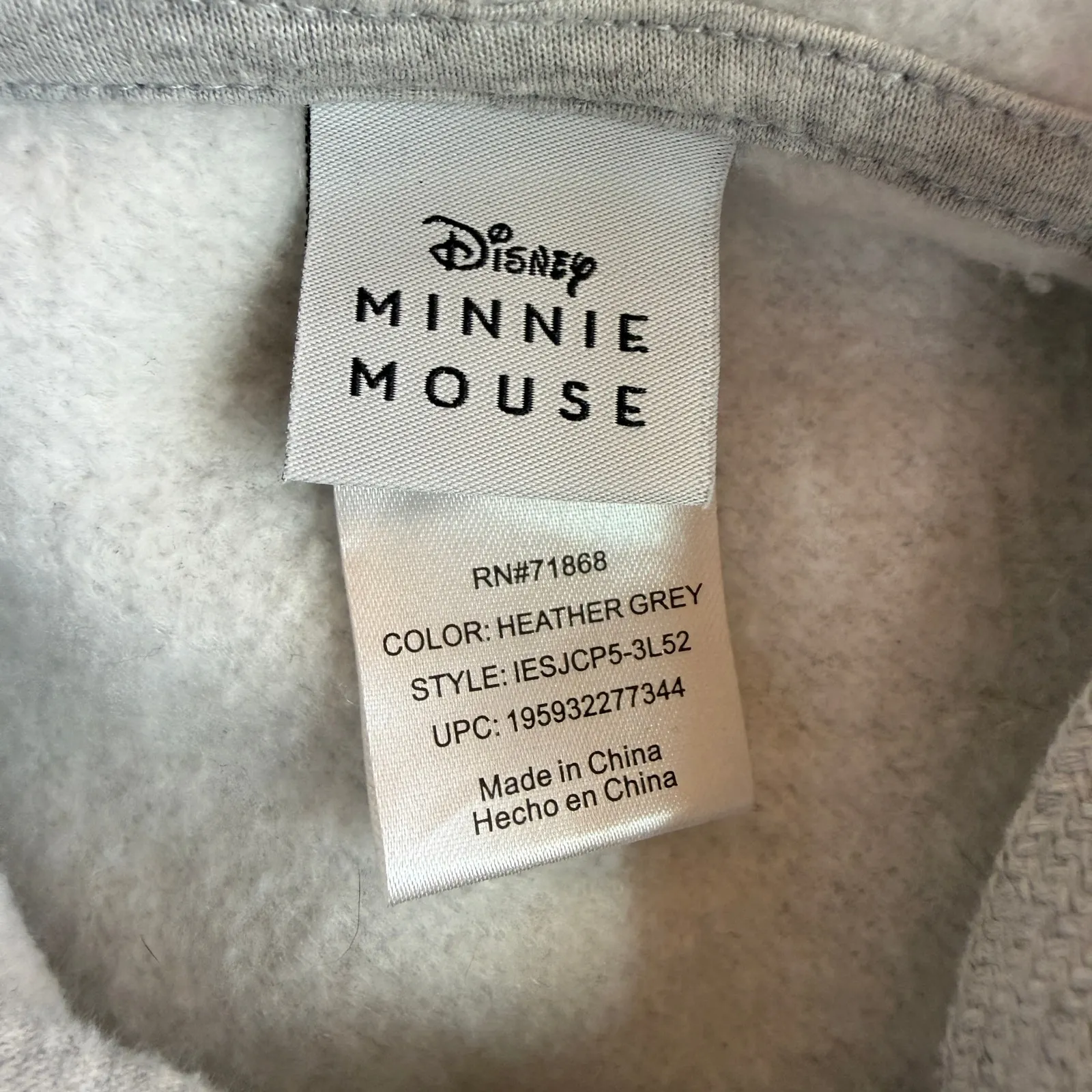 Disney Minnie Mouse Women's Embroidered Heathered Grey Hoodie Size XXL - Image 7