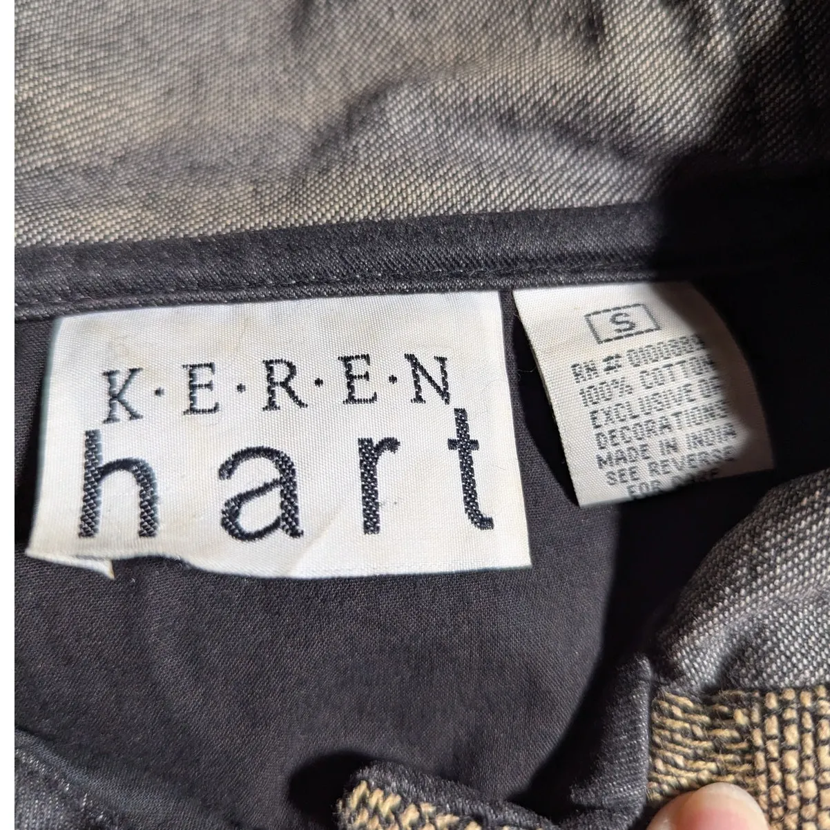 Vtg 1990s Keren Hart Black Beige Tribal Patchwork Tapestry Hooded Jacket Sz S Size M - Image 4