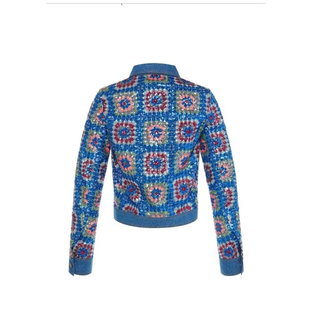 $805 NWT Manoush Sequined Denim Jacket US 6 Women's Blue - Image 4