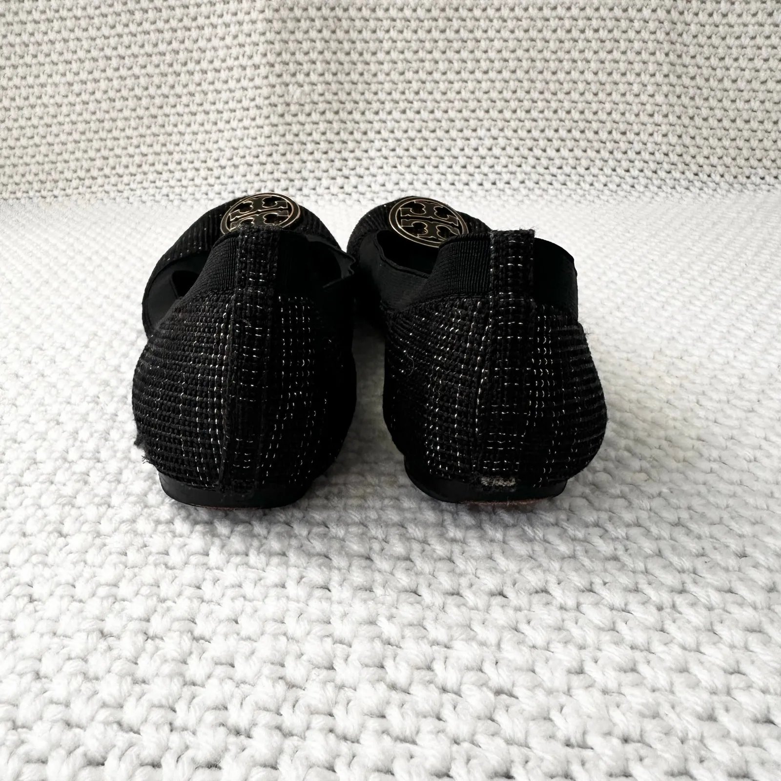 Tory Burch Black Gold Tweed Fabric Caroline Classic Reva Ballet Flats Shoes 6.5 - Image 7