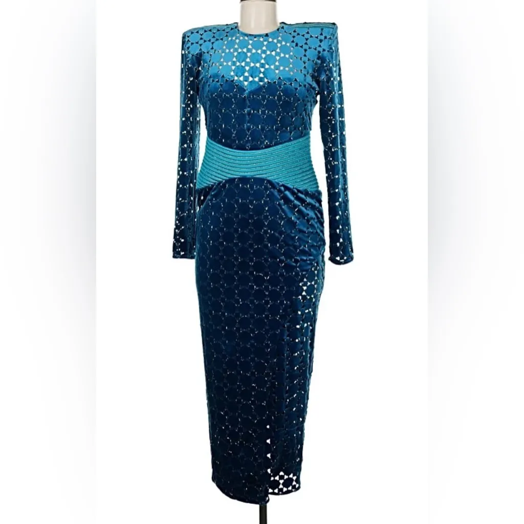 ZHIVAGO NWT SALVATION VELVET MIDI DRESS SIZE 6 REVOLVE Blue - Image 5