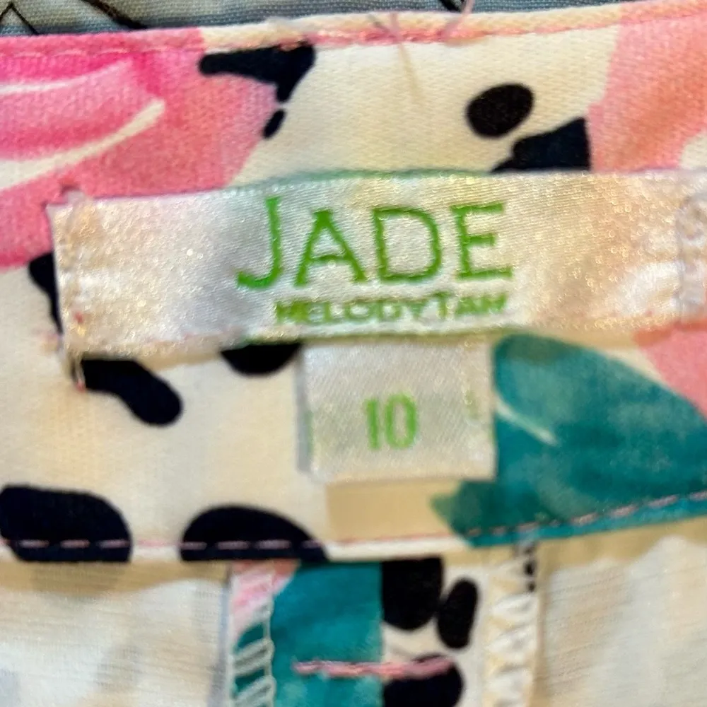 JADE Rose Print Side Scalloped Polished Cotton Stretch Shorts Sz 10 Pink - Image 8