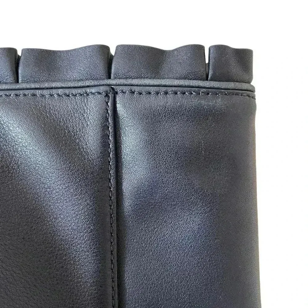 Kate Spade New York Logo Black Leather Tote Double Handles Shoulder Bag Ruffle - Image 3